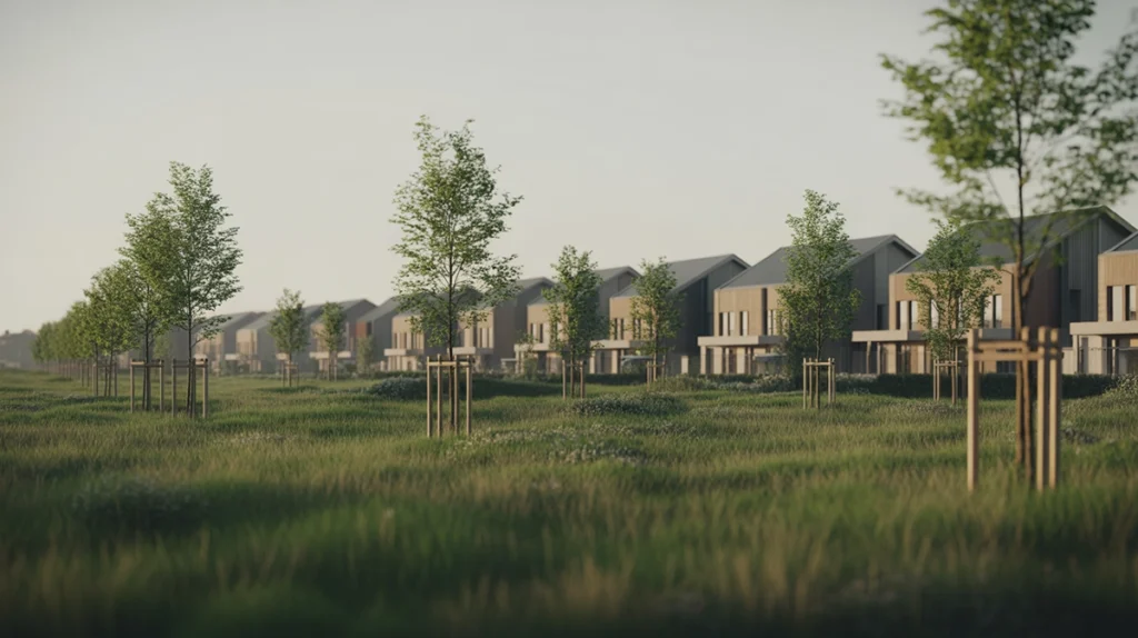 újépítésű lakópark debrecen gutenberg józsaliget - új lakóövezet nyáron, illusztráció