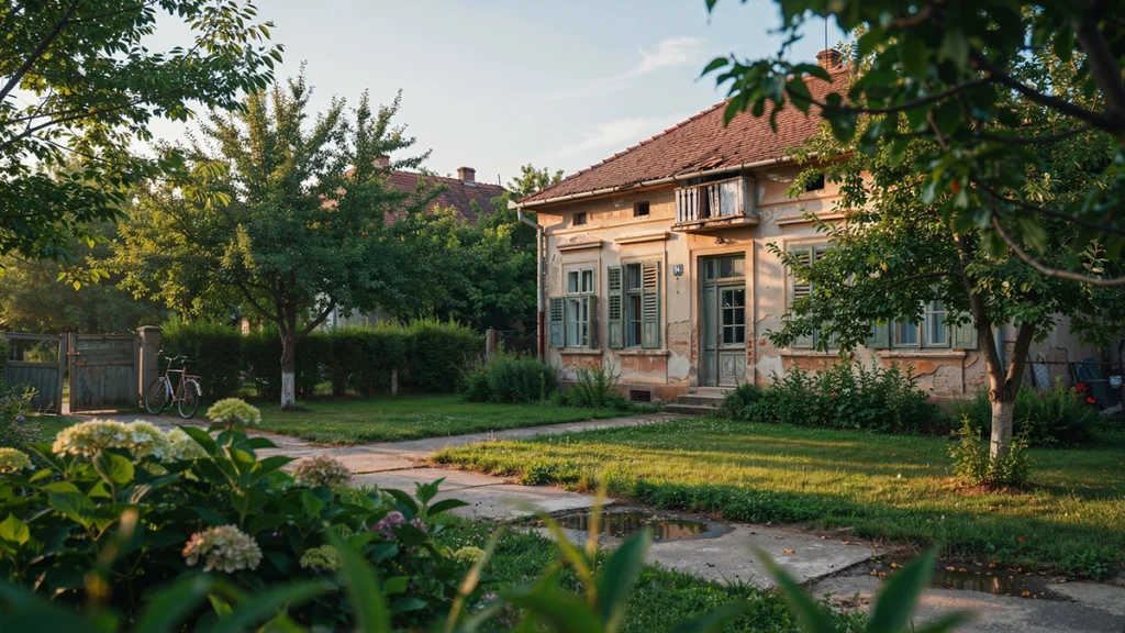 örökölt ingatlan eladása - régi debreceni családi ház az eladás előtt nyáron, illusztráció