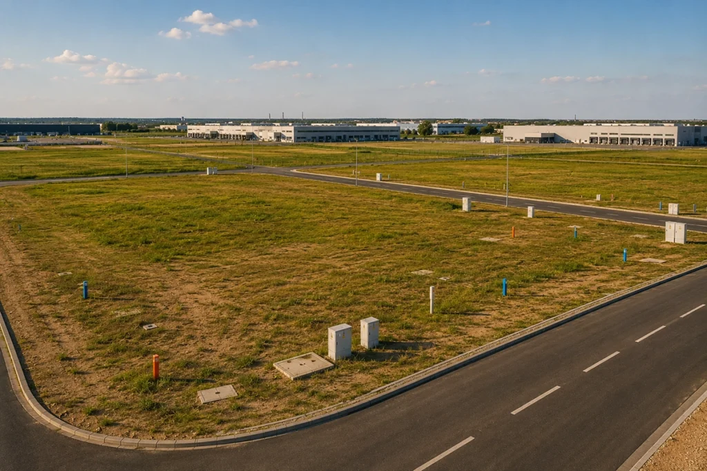 ipari ingatlan debrecen - fejleszthető ipari telek közművekkel és úthálózattal nyáron, illusztráció