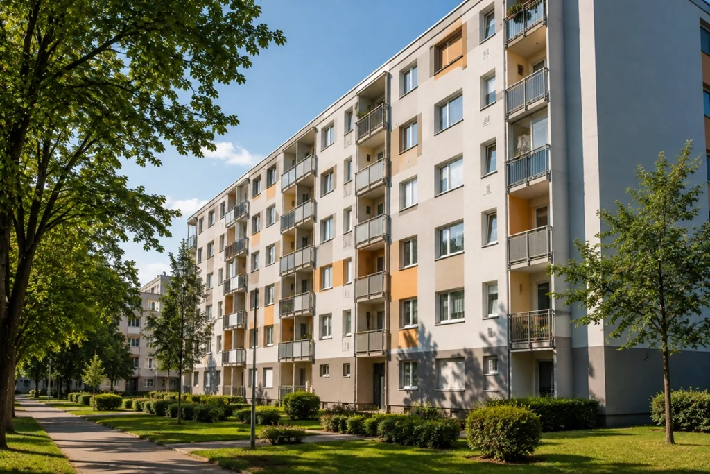 panellakás Debrecen - szigetelt, felújított, energiatakarékos panelház nyáron, illusztráció